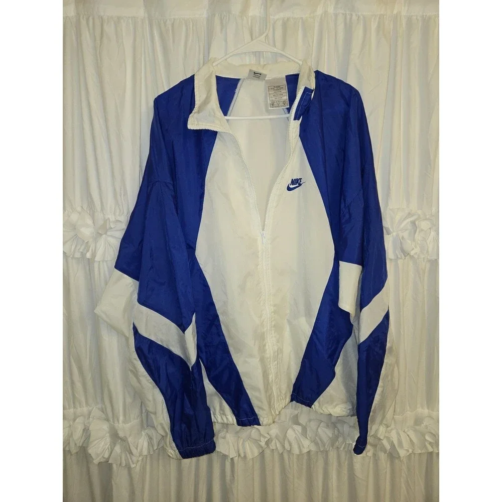 Vintage Nike Colorblock Nylon Windbreaker Track Jacket XL Royal Blue White